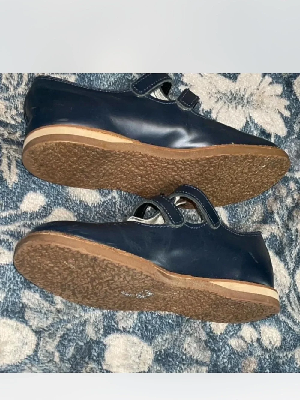 Vintage Amilio Navy Blue Leather Dbl T-Strap Mary Jane Shoes Girls Size 12 USA